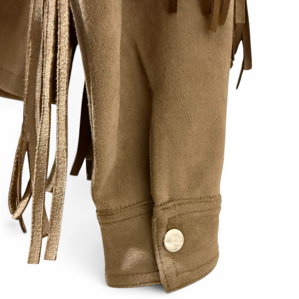 Peach Love California Faux Suede Fringe Western Cropped Shacket Jacket Size S - Picture 6 of 8